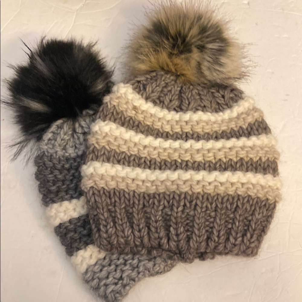 1NARDI TAGLIAFERRI Italy Girl Warm Alpaca Black Grey Cream Winter Pom Beanie Hat